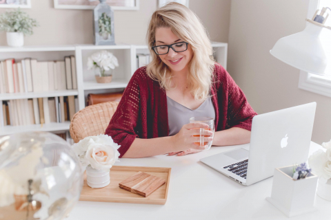 Women in her home office.