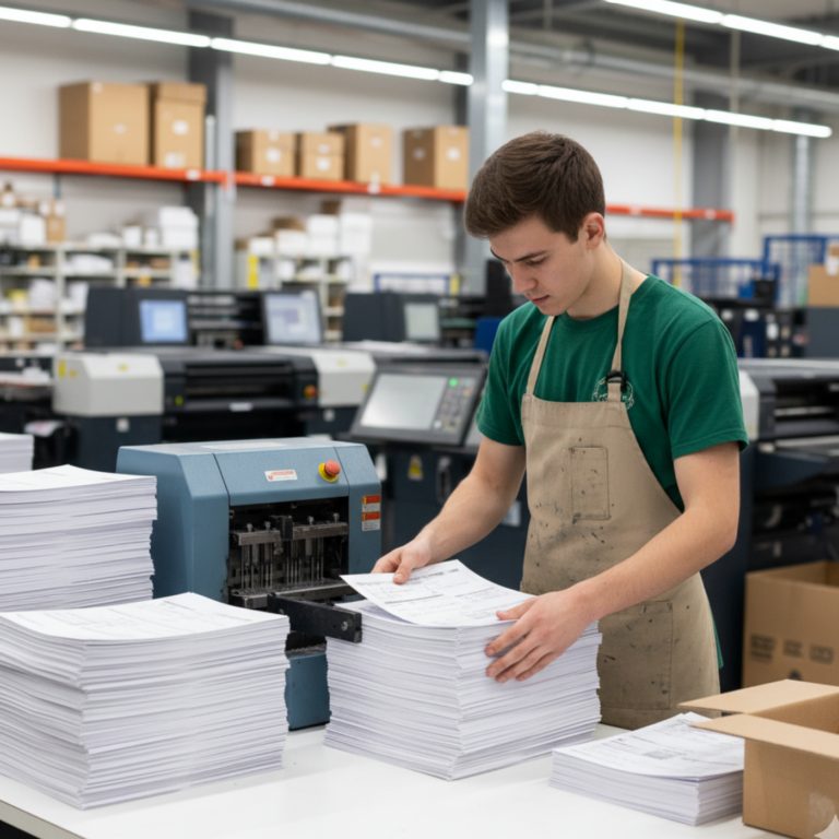 guy stacking paper